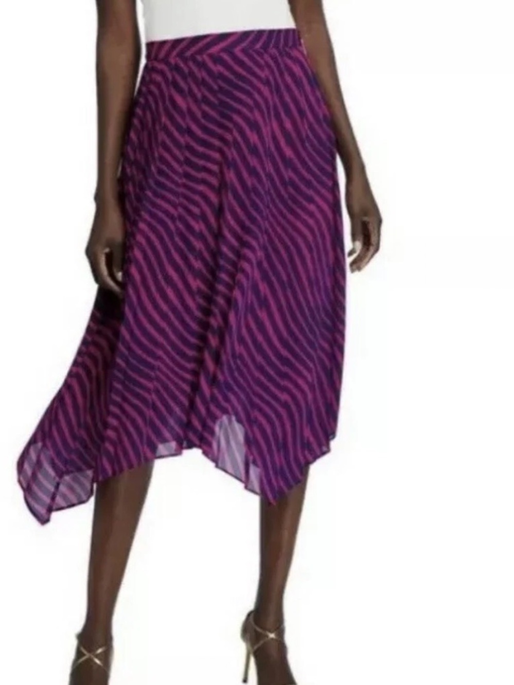 Michael Kors Purple and Pink Zebra-Print Asymmetrical Midi Skirt